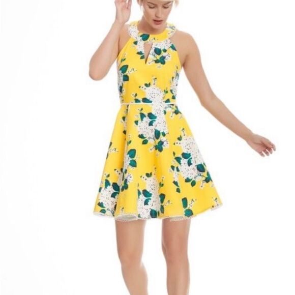 Draper James Lemon Yellow Hydrangea‎ Row Payton Cotton Sun Dress Size 10 - Picture 1 of 16